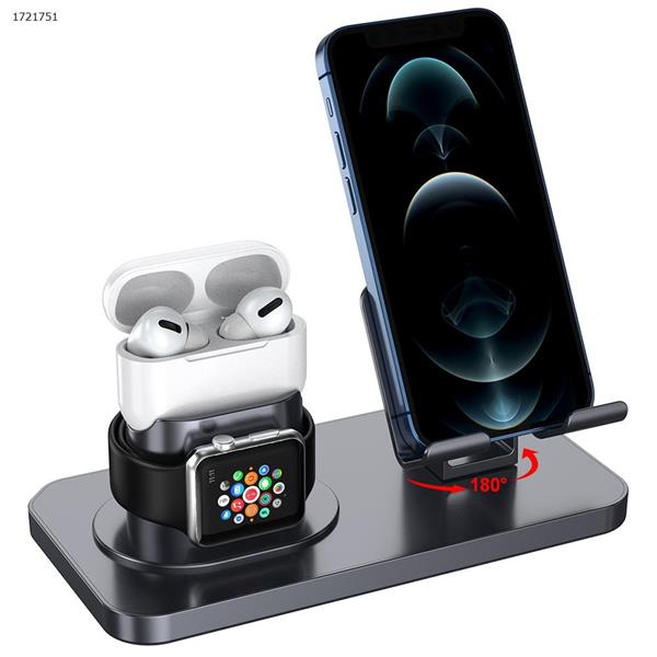 Wireless Charging Station Magnetic Suction wireless iPhone charger, 3 in 1 QI Certified 15W Fast Wireless Charging Station deep gray suitable for MagSafe Apple iPhone 13 Pro Max/13 Pro/13/12 Pro Max/12 Pro/12/11 Pro Max/11 Pro/11/SE/X/XR/XS/8, iWatch7/6/SE/3, AirPods Mobile Phone Mounts & Stands ZJ-02
