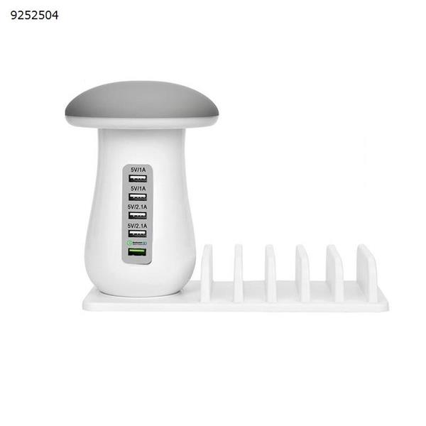 USB Charging Station, Mushroom LED Light Desktop Quick Charge 3.0 Wall Charger USB Concentration(5 Ports)  Fast Charging Compatible With Most Smartphones,Tablets etc Other Cell Phone USB Hub Stand Charging Docking Station,White(EU) USB HUB L-89