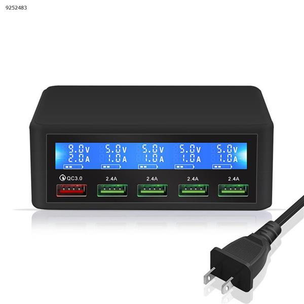 Multi USB Charger,40W 5 Port USB Fast Charger With QC 3.0 Quick Charge LCD Smart Charging Station Hub For Smartphone,Tablet,Power Bank And Multiple Devices (UK,Black) USB HUB CDA19