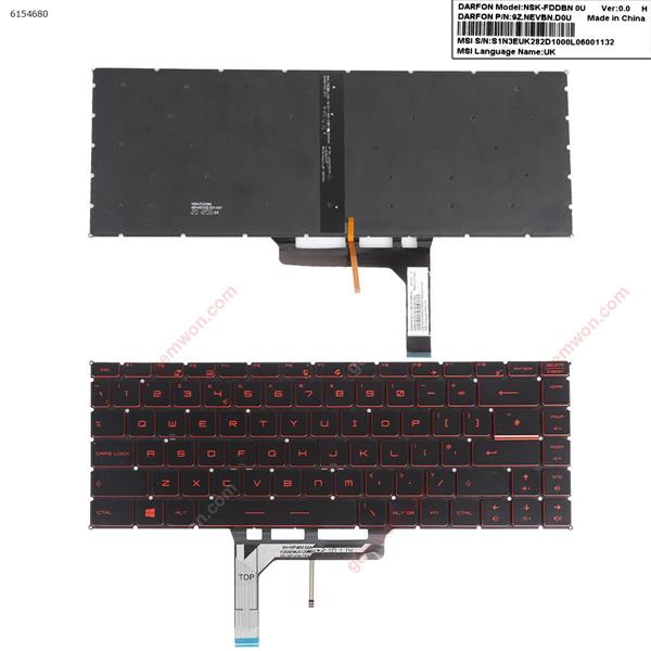  MSI GF63 GF63 8RC GF63 8RD GF63 Thin 9SC (Red Printing ,Red Backlit Win8) UK NSK-FDDBN 0U P/N 9Z。NEVBN.D0U S/N S1N3EUK282D1000L06001132 Laptop Keyboard (Original)
