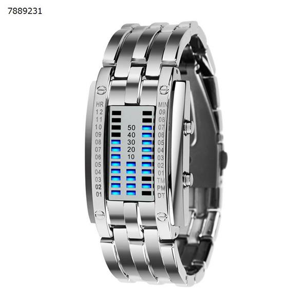 Korean version of the trend binary LED watch tungsten steel belt couple waterproof watch small silver Smart Wear 0926