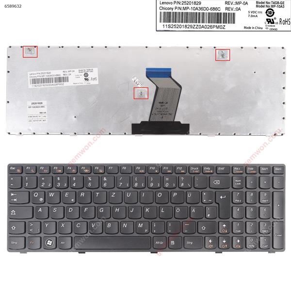 LENOVO Ideapad Z580 V580 G580 BLACK FRAME BLACK GR T4G8-GE MP-10A3 P/N 25201829 MP-10A36D0-686C Laptop Keyboard (OEM-A)