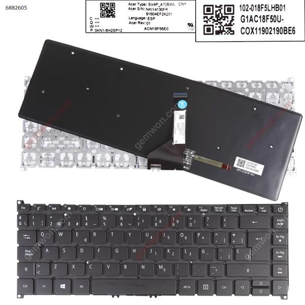 Acer N17W3 SF514-52 SF514-51 SF515-51 BLACK （Backlit Win8） SP SV4P_A70BWL S/N NKI14130FR 91604EBBK201 Laptop Keyboard (Original)