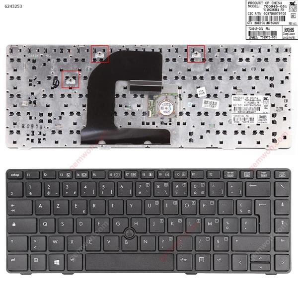 HP EliteBook 8460P BLACK FRAME BLACK(With Piont Stick) FR 700946-051 V119026BK4 FR P/N 6037B0079705 Laptop Keyboard (OEM-B)
