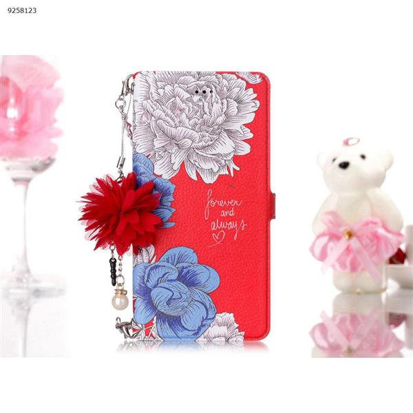 Suitable for Samsung S10 flower language painted mobile phone shell creative bead flower with chain lanyard fresh painted leather case red bottom chrysanthemum Case S10