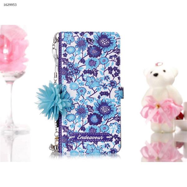 Suitable for Samsung S10 flower language painted mobile phone shell creative bead flower belt chain lanyard fresh painted leather case blue and white porcelain Case S10