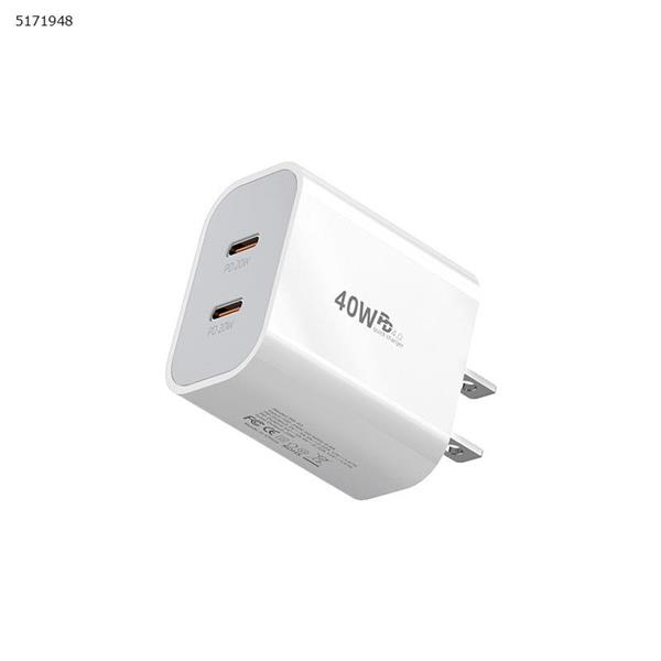 USB C Wall Charger PD3.0 2-Port 40W mobile phone charger PD fast charge 20W charging head suitable for MacBook Air, iPhone 13/13 Pro/13 Mini, iPhone 12/12 Pro/12 Pro Max/12 Mini, iPhone SE, iPad Air, iPad Mini US White Charger & Data Cable PD-03