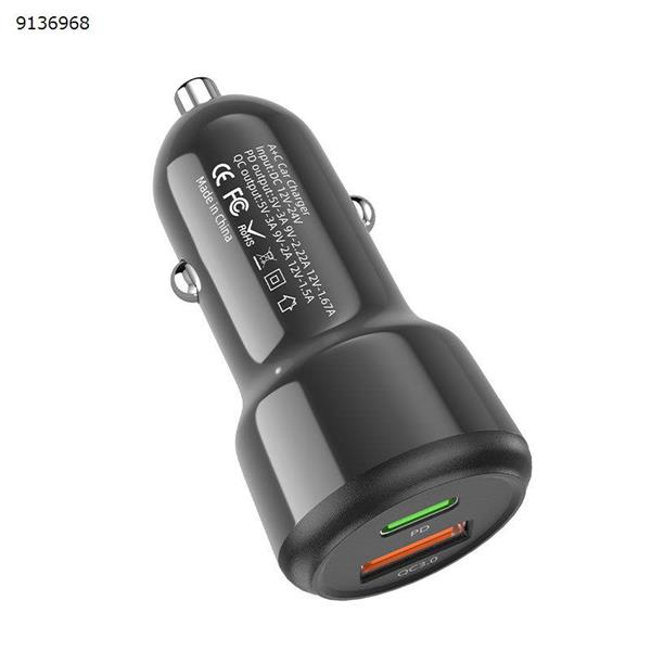 Car Charger PD20W Car Charger QC3.0+PD20W Charging Head Dual Port Fast Charge Car Charger USB A+Type-C Black Car adapter C03