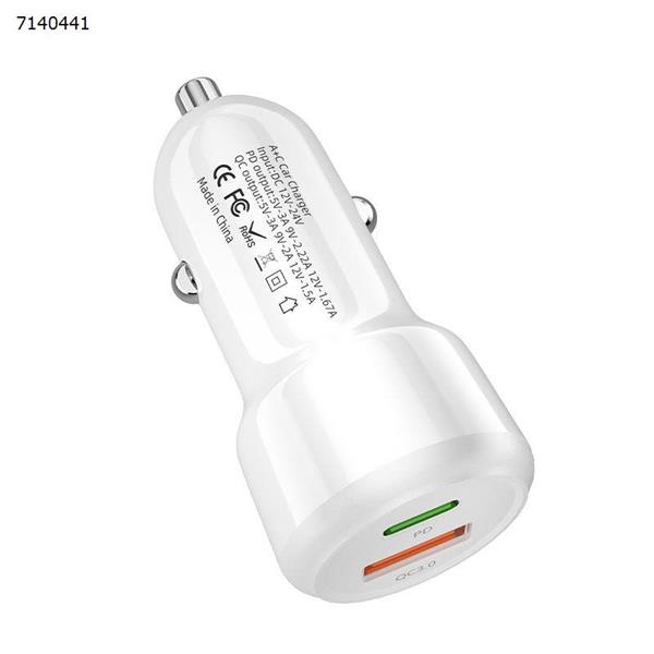 Car Charger PD20W Car Charger QC3.0+PD20W Charging Head Dual Port Fast Charge Car Charger USB A+Type-C White Car adapter C03