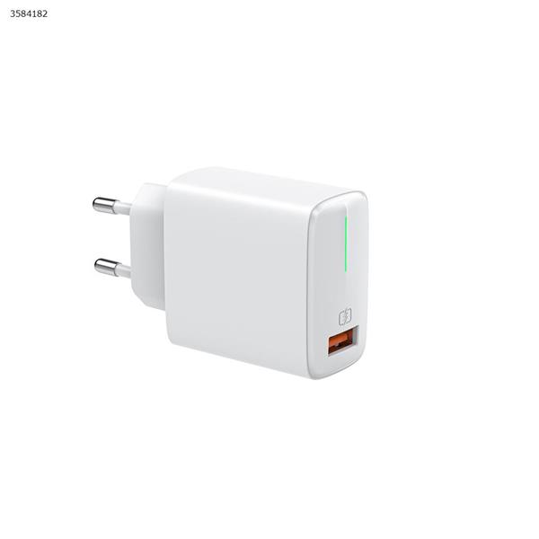 Quick Charger 3.0 Wall Charger, 18W QC Fast Charging 3.0 USB Charger Power Adapter USB-A Wall Plug Phone Charger Compatible with iPhone/iPad, Samsung Galaxy S10/S9/S8/Note 9/8 EU White Charger & Data Cable GC08 QC3.0