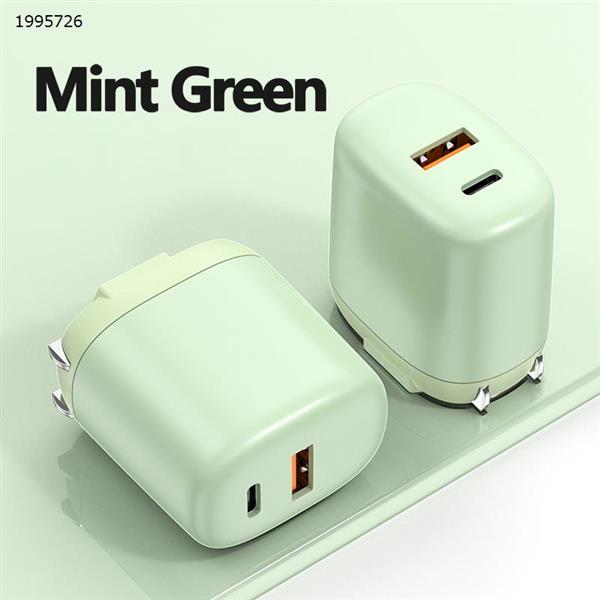20W PD Fast Charge Two-color Injection Folding Charger Suitable for Apple Android Huawei USB+TYPEC Charger Green Charger & Data Cable XKS-73