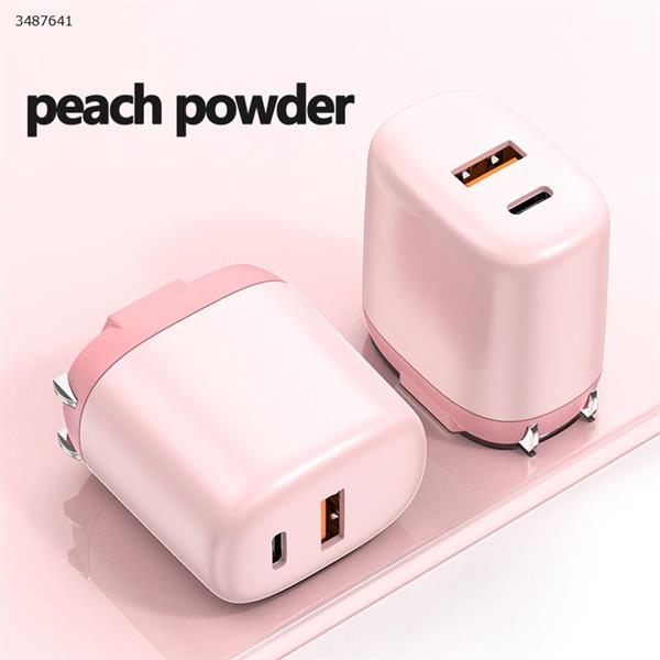 20W PD Fast Charge Two-color Injection Folding Charger for Apple Android Huawei USB+TYPEC Charger Pink Charger & Data Cable XKS-73