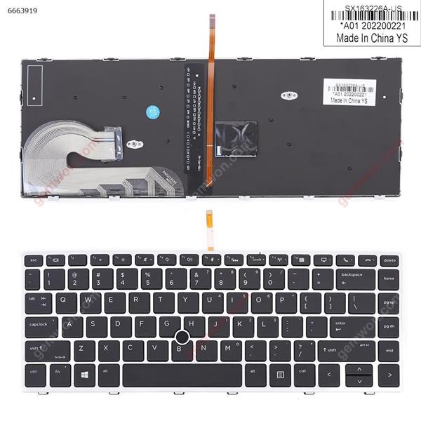HP EliteBook 840 G5 846 G5 840 G6 SILVER FRAME BLACK （Backlit ，With Point Stick,Win8）OEM US SX163226A-US Laptop Keyboard (OEM-A)