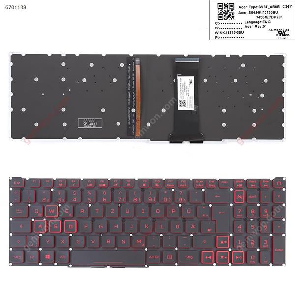 Acer Nitro 5 AN515-43 AN515-54 AN517-51 AN517-52 BLACK（Red Printing，Backlit Win8）） GR SV3T_AB0B Laptop Keyboard (OEM-A)