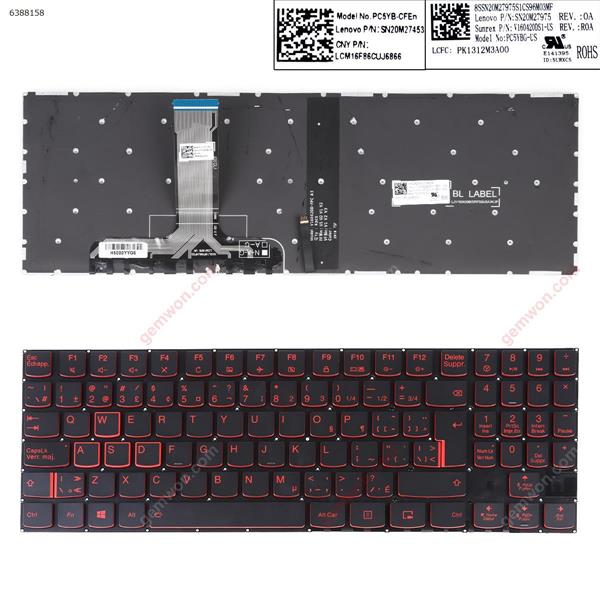 Lenovo Legion Y520 Y520-15IKB R720 R720-15IKB BLACK(Red Backlit,Red Printing,Win8)  CA/CF PC5YBG-US SN20M27975 V160420DS1-US Laptop Keyboard (OEM-B)