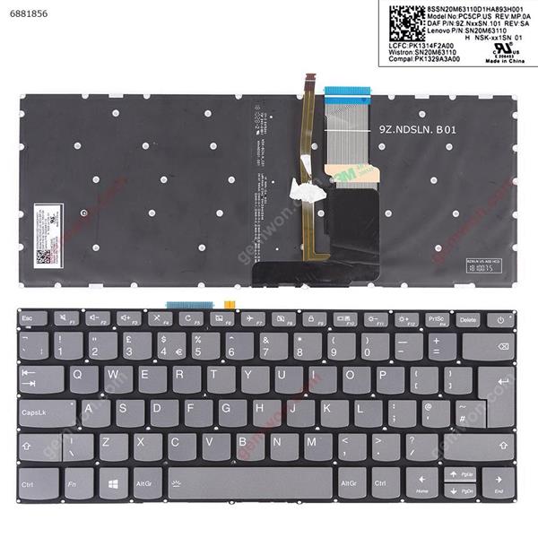 LENOVO IdeaPad 320-14ISK 320S-14IKB 320S-14IKBR GRAY (Backlit Without FRAME,WIN8)  UK PC4CPB-UK P/N SN20M61845 V161320BK1-UK Laptop Keyboard (OEM-B)
