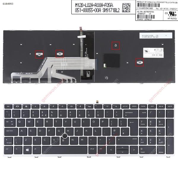 HP Probook  450 G5 455 G5 470 G5 SILVER FRAME BLACK,( With Point stick , Backlit )  UK L51009-031 P/N 6037B0153703 Laptop Keyboard (Original)