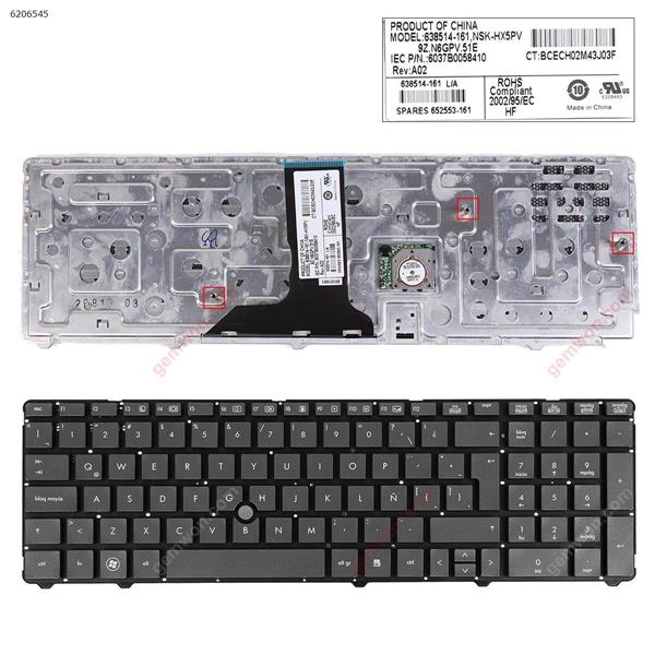 HP 8760W GRAY(With Point stick,without FRAME,Win8) LA 6037B0058410 638514-161  NSK-HX5PV Laptop Keyboard (OEM-A)