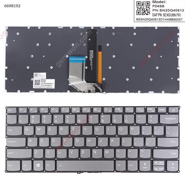LENOVO V720-14 V720-14IKB V720-14-ISE 7000-13 Gray Backlit Win8 US PD4SB P/N SN20Q40612 9Z.NDUBN.F0V Laptop Keyboard (Original)