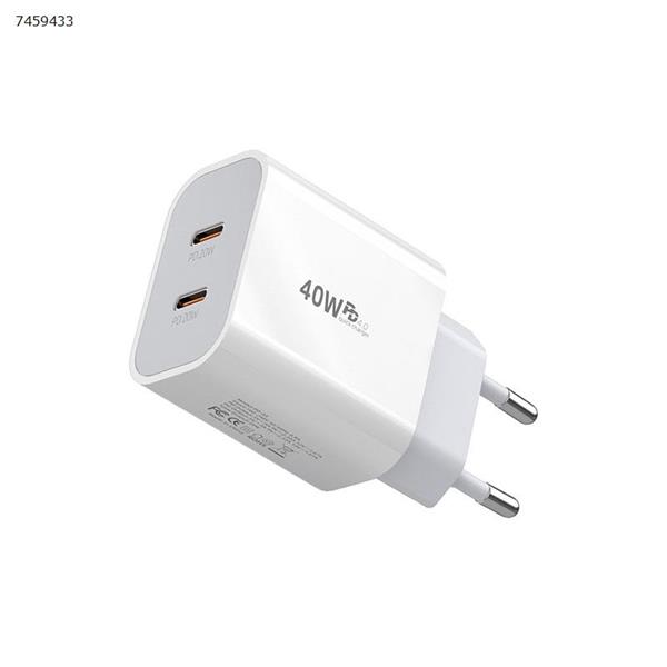 USB C Wall Charger PD3.0 2-Port 40W mobile phone charger PD fast charge 20W charging head suitable for MacBook Air, iPhone 13/13 Pro/13 Mini, iPhone 12/12 Pro/12 Pro Max/12 Mini, iPhone SE, iPad Air, iPad Mini EU White Charger & Data Cable PD-03