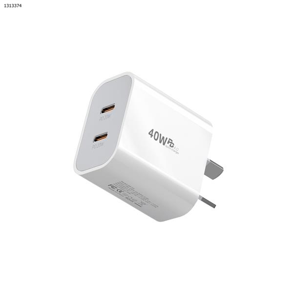 USB C Wall Charger PD3.0 2-Port 40W mobile phone charger PD fast charge 20W charging head suitable for MacBook Air, iPhone 13/13 Pro/13 Mini, iPhone 12/12 Pro/12 Pro Max/12 Mini, iPhone SE, iPad Air, iPad Mini AU White Charger & Data Cable PD-03