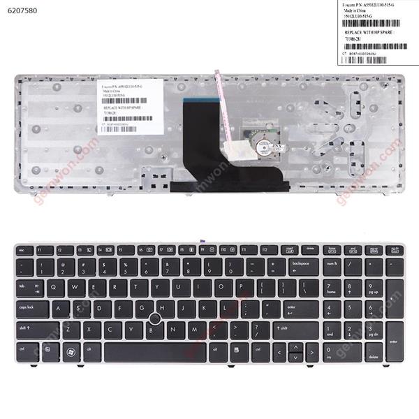 HP ProBook 6560B/EliteBook 8570P 8560P SILVER FRAME BLACK(With Point stick,For Win8) US 55012GJ00-289-G SG-39220--XUA Laptop Keyboard (OEM-A)