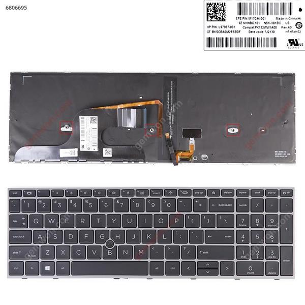HP ZBOOK fury 15 G7 SILVER FRAME BLACK （Backlit,with point WIN8） US M17094-001 L97967-001 Laptop Keyboard (OEM-A) 