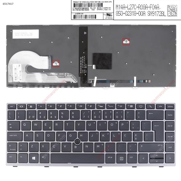 HP EliteBook 840 G5 GRAY FRAME BLACK (with point ， Backlit,Win8) PO L12376-131 6037B0138209 Laptop Keyboard (OEM-A)