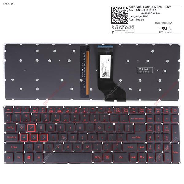 Acer Nitro 5 AN515-41 AN515-42 AN515-51 AN515-52  Black( Backlit,Red Printing,Win8) US SX152702AS-US Laptop Keyboard (A+)
