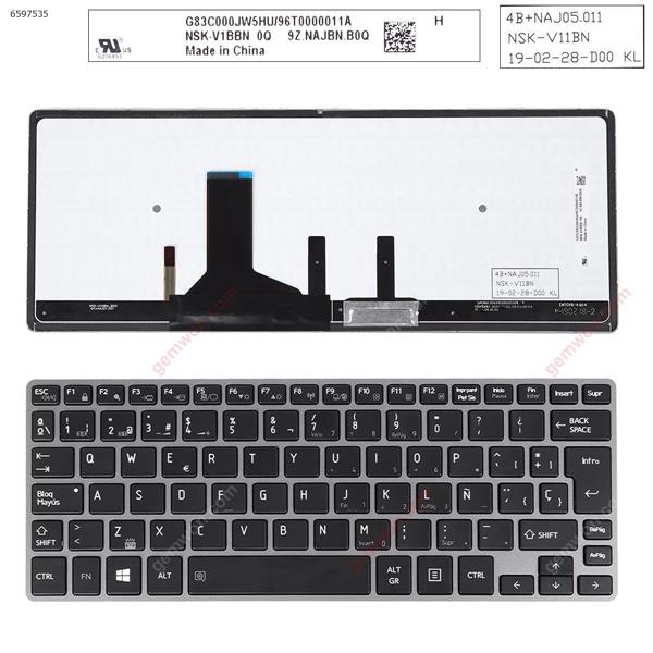 TOSHIBA Z30 GRAY FRAME BLACK(Backlit,For Win8,Without Point stick Long Cable) SP NSK-N15BN 0R P/N 9Z.NAJBN.50R Laptop Keyboard (Original)