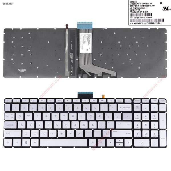 HP Envy 17-U 17-U011NR 17-U018CA 17T-U000 17-U153NR SILVER(Without FRAME,Backlit) US NSK-CW0BW 01 P/N 9Z.NCSBW.001 798954-001 Laptop Keyboard (Original)