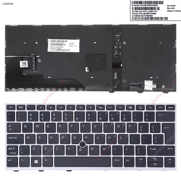 HP EliteBook 830 G5 SILVER FRAME BLACK (with point,Backlit,Win8) UI P/N L13697-271 2B-BB743I600 6037B0135438 Laptop Keyboard (Original)