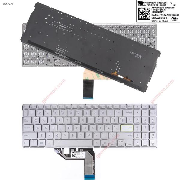 ASUS Vivobook X513 Q 15 s533  m513 m5600ia e510 SILVER (Backlit Win8) US NSK-WK6SQ 01 P/N 0KNB0-4129US00 AEXKEU00010 9Z.NDXSQ.601 Laptop Keyboard (Original)