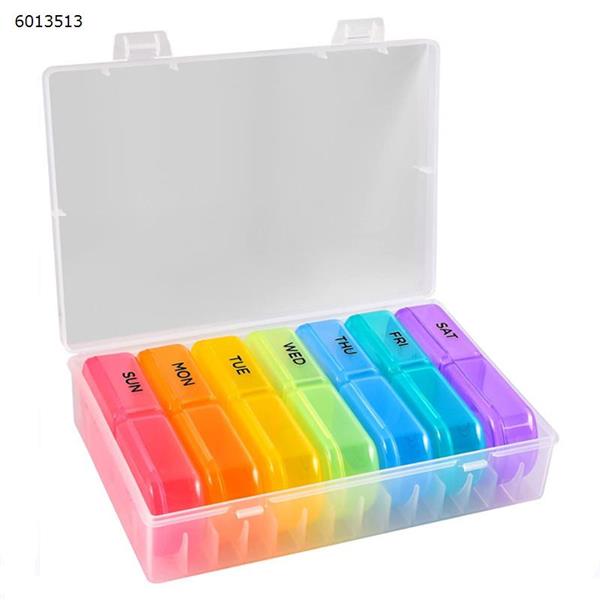 New 14-grid one-week rainbow pill box elderly portable travel PP environmental protection one-day second pill box Other ZS-2331