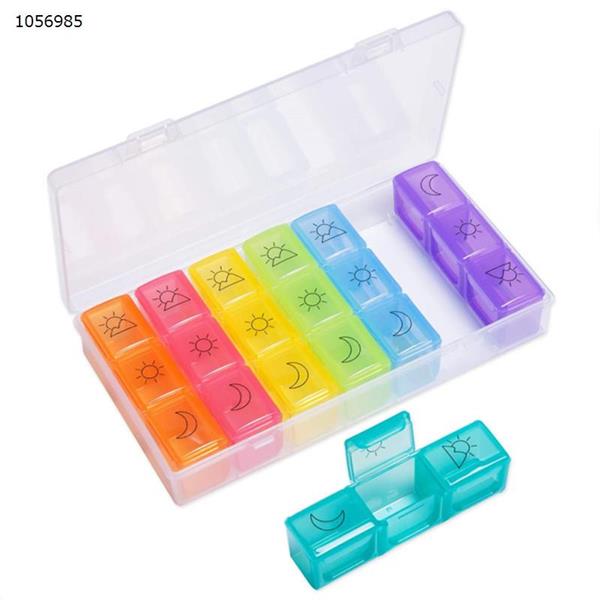 21 grid rainbow colorful pill box one week PP pill box elderly large-capacity compartment travel health care box Other ZS-2334