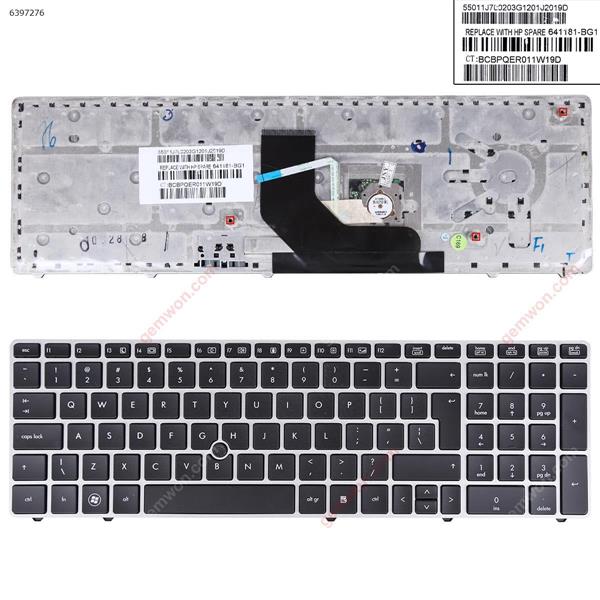HP ProBook 6560B/EliteBook 8570P 8560P SILVER FRAME BLACK(With Point stick,Big Enter,For Win8) UI PARK&BOY 55012QB00-035-G  9Z.N6GUF.K13 Laptop Keyboard (OEM-A)