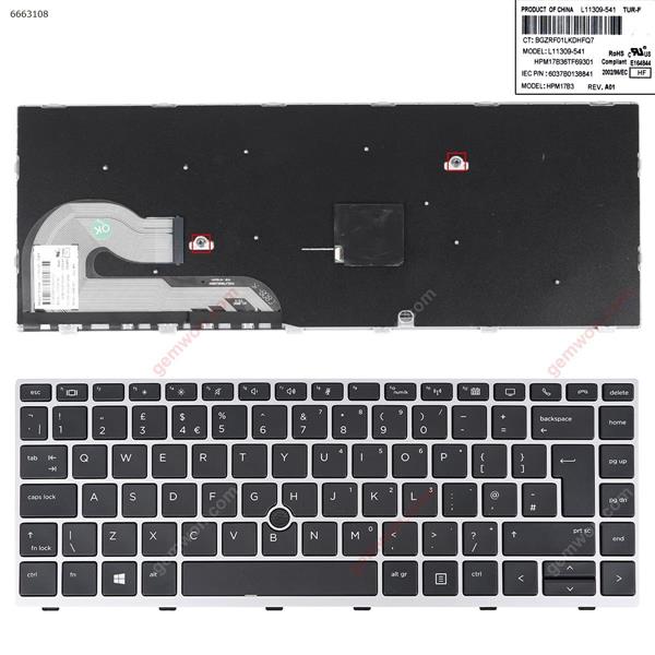 HP EliteBook 840 G5 846 G5 840 G6 SILVER FRAME BLACK （With Point Stick,Win8）OEM UK L11309-541 HPM17B3 6037B0138841 Laptop Keyboard (OEM-A)