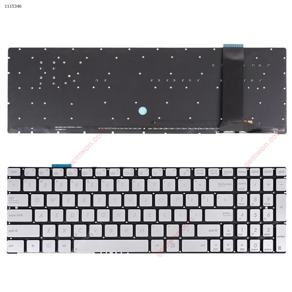 ASUS N56 N550 N56V U500VZ N76 N76VM N76VJ SILVER( Backlit,Win8) OEM  US V153762AS Laptop Keyboard (OEM-A)