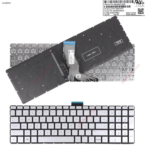 HP Pavilion 15-BS Silver  （Backlit,Without FRAME,Small Enter,WIN8） SP 603780131926             921869.071 Laptop Keyboard (Original)