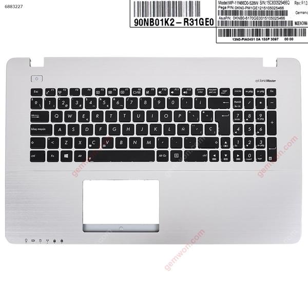ASUS  x750 x750vb Topcase Palmres Laptop SP Keyboard Without Touchpard SP MP-11N66D0-528W  0KN0-PM1GE1215105025466  0KNB0-6170GE0015105025466 Laptop Keyboard (Original)
