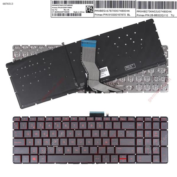 HP 15-ax000na 15-AX016TX 15-AX030TX 15-AX020TX 15T-AX000 15T-AX200 15-AX200 15-AX033DX BLACK ( Backlit,Red Printing )  SP 2B-BB322Q110  910300167870 Laptop Keyboard (Original)