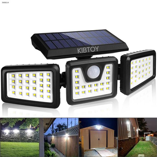 KIBTOY LED three-head rotatable outdoor waterproof human body induction courtyard solar wall lamp（70LED） (Single Pack)  Solar Charge N/A