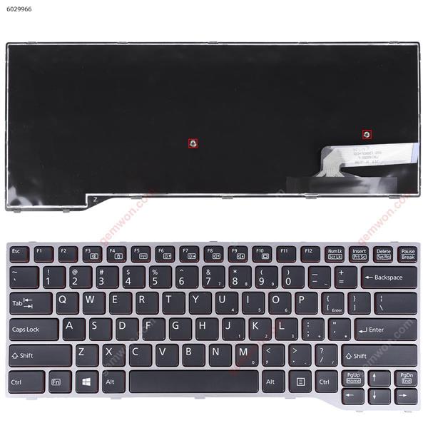 Fujitsu Lifebook E733 E744 E734 E743 GRAY FRAME BLACK ，Red Side , Small Enter，Win8 US N/A Laptop Keyboard (Original)