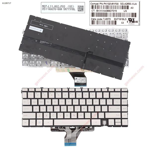 HP Spectre x360 14-EA 14-EA0023DX 14-EA0047NR 14-EA1023DX GOLD（Backlit Win8）（） US 7J2070 P/N PK132V61F00 Laptop Keyboard (Original)