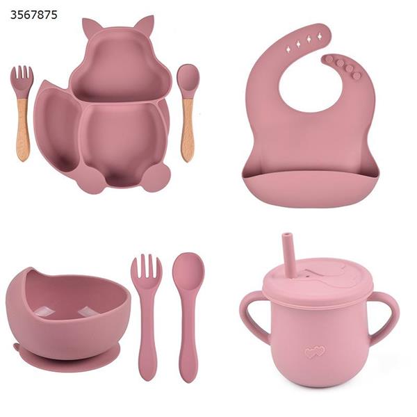 Plategrid Children's Tableware Baby Silicone Food Supplement Bowl Baby Fork And Ppoon Pntegrated Dinner Plate Cubiertos Bebe(pink) Other RXL202