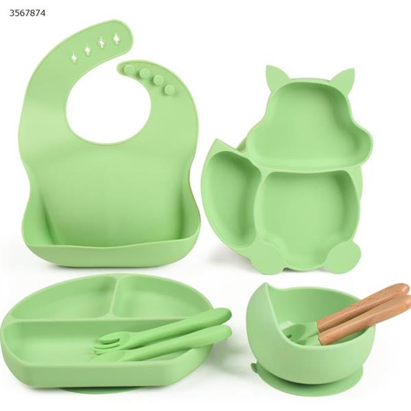 Plategrid Children's Tableware Baby Silicone Food Supplement Bowl Baby Fork And Ppoon Pntegrated Dinner Plate Cubiertos Bebe(green) Other RXL202