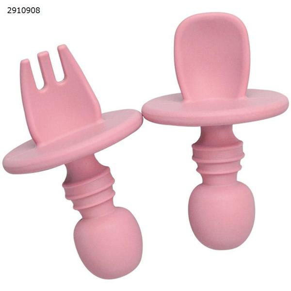 Baby silicone tableware, baby fork and spoon set, suitable for food supplements over 6 months old (Pink) Other TW-0003