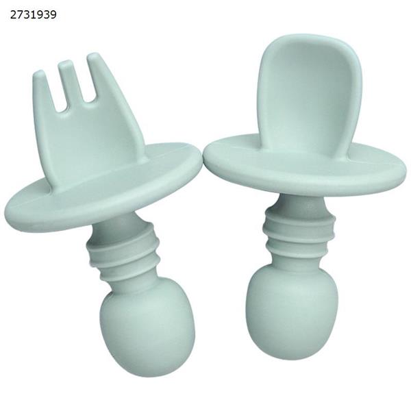 Baby silicone tableware, baby fork and spoon set, suitable for food supplements over 6 months old (Green) Other TW-0003
