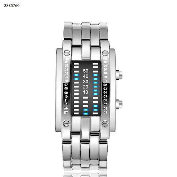 Korean version of the trend LED Iron Man double-line binary fashion student couple personality electronic watch not waterproof small silver Smart Wear 8019