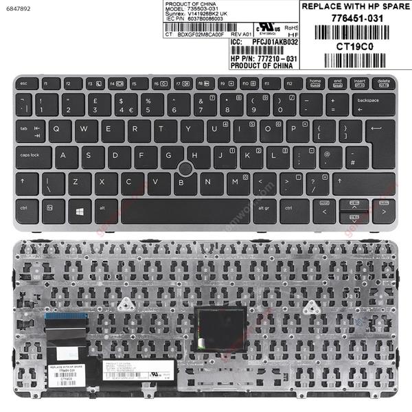 HP EliteBook 820 G1 SILVER FRAME BLACK (Without Backlit,with point,Win8) UK 735503-031 Laptop Keyboard (OEM-B)